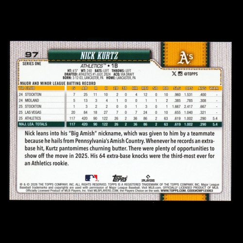 Nick Kurtz 2026 Topps '91 Topps All-Star Rookie Athletics