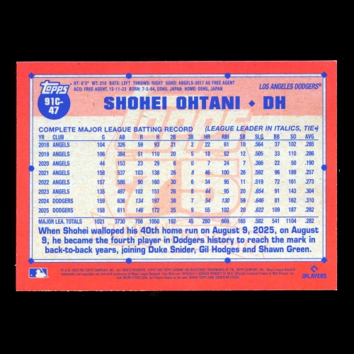 Shohei Ohtani 2026 Topps '91 Topps Silver Pack Chrome Dodgers