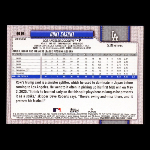 Roki Sasaki 2026 Topps Future Stars Dodgers