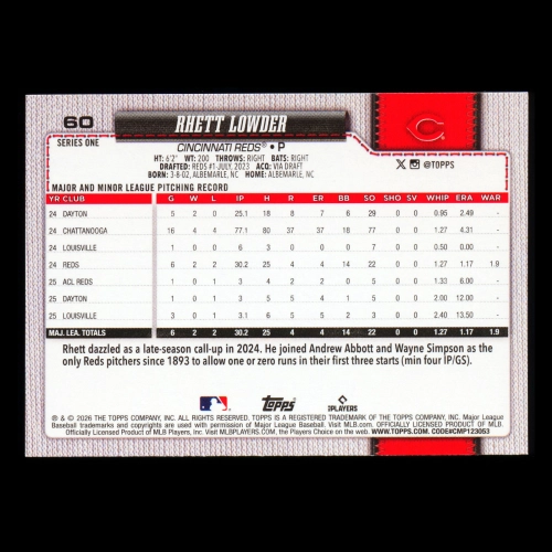 Rhett Lowder 2026 Topps Future Stars Reds