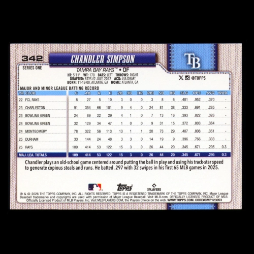 Chandler Simpson 2026 Topps Future Stars Rays
