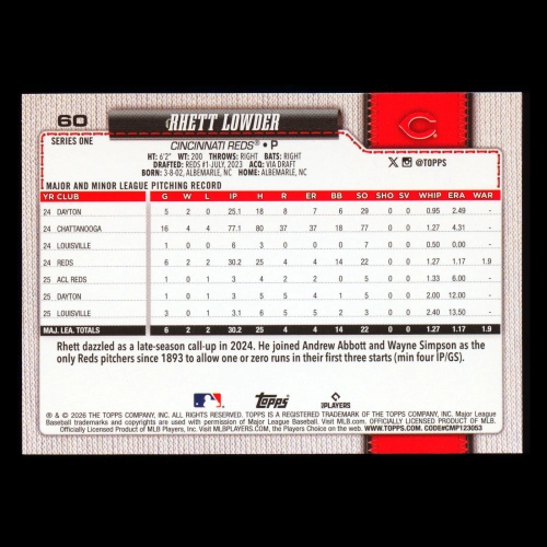 Rhett Lowder 2026 Topps Future Stars Reds