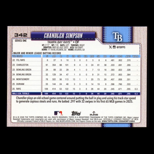 Chandler Simpson 2026 Topps Future Stars Rays