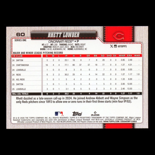 Rhett Lowder 2026 Topps Future Stars Reds