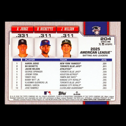 Wilson - Judge - Bichette 2026 Topps Leaders Athletics - Yankees - Blue Jays