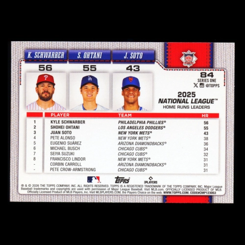 Ohtani - Schwarber - Soto 2026 Topps League Leaders Dodgers - Phillies - Mets
