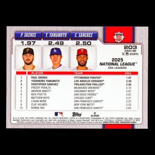 Yamamoto - Skenes - Snchez 2026 Topps Leaders Dodgers - Pirates - Phillies