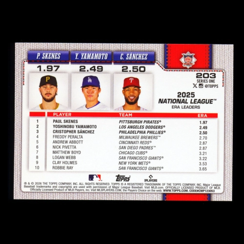 Yamamoto - Skenes - Snchez 2026 Topps Leaders Dodgers - Pirates - Phillies