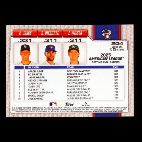 Wilson - Judge - Bichette 2026 Topps Leaders Athletics - Yankees - Blue Jays