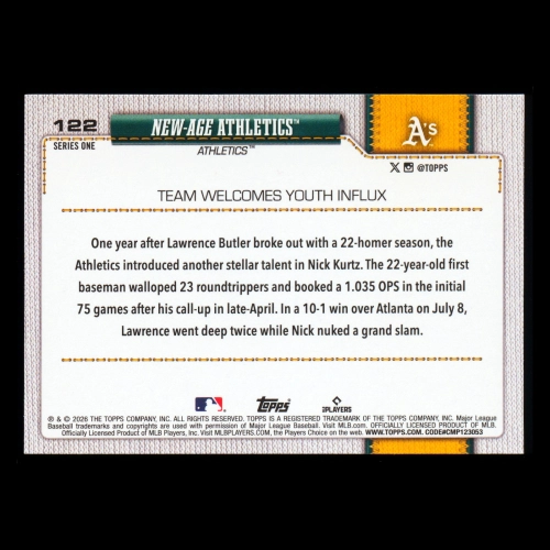Nick Kurtz 2026 Topps Combo Card Athletics