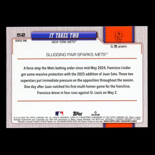 Francisco Lindor 2026 Topps Combo Card Mets