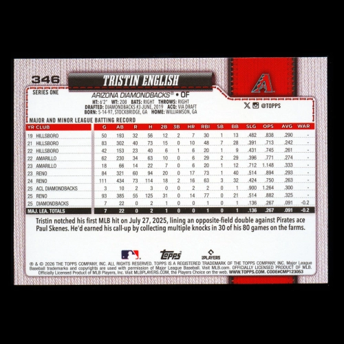 Tristin English RC 2026 Topps Diamante Foil Rookie Diamondbacks
