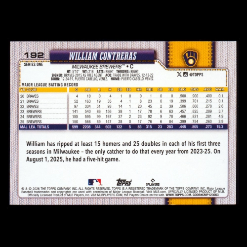 William Contreras 2026 Topps Diamante Foil Brewers