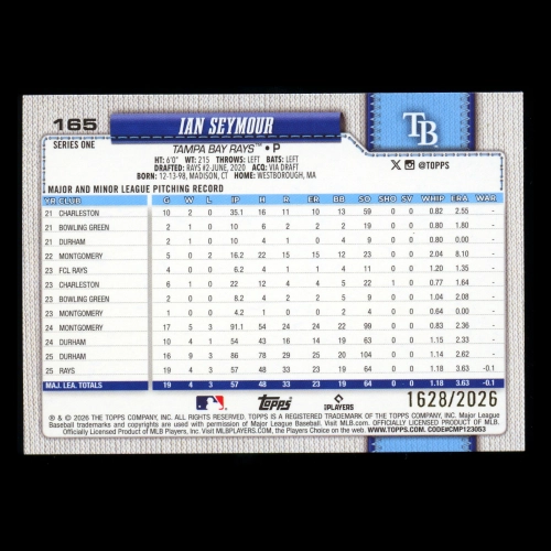 Ian Seymour RC 2026 Topps Gold Rookie Rays 1628/2026