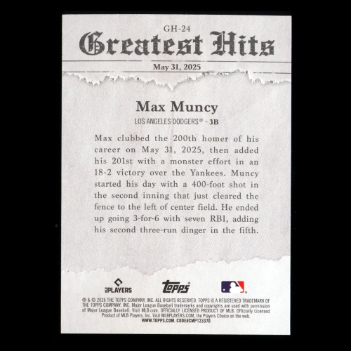 Max Muncy 2026 Topps '25 Greatest Hits Dodgers
