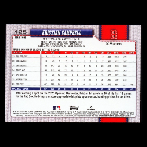 Kristian Campbell 2026 Topps Future Stars Red Sox