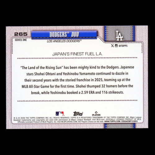 Shohei Ohtani 2026 Topps Combo Card Dodgers