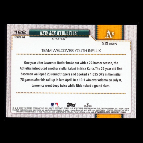 Nick Kurtz 2026 Topps Combo Card Athletics