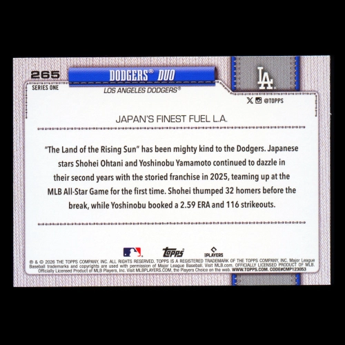 Shohei Ohtani 2026 Topps Combo Card Dodgers
