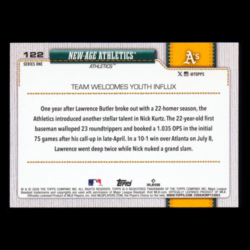 Nick Kurtz 2026 Topps Combo Card Athletics