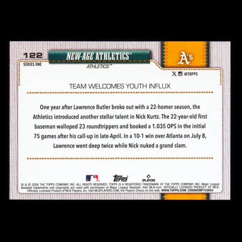 Nick Kurtz 2026 Topps Combo Card Athletics
