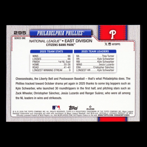 Philadelphia Phillies 2026 Topps Team Card Phillies