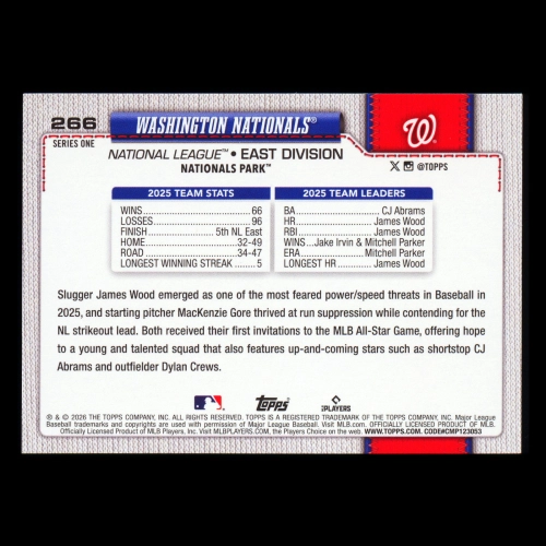 Washington Nationals 2026 Topps Team Card Nationals
