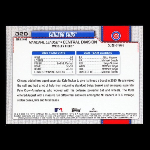 Chicago Cubs 2026 Topps Team Card Cubs