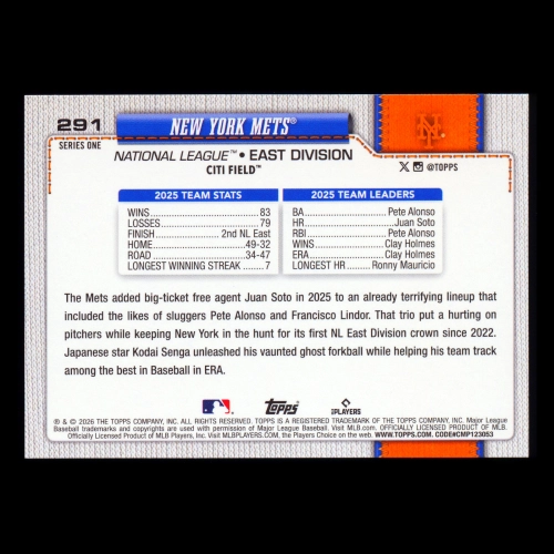 New York Mets 2026 Topps Team Card Mets