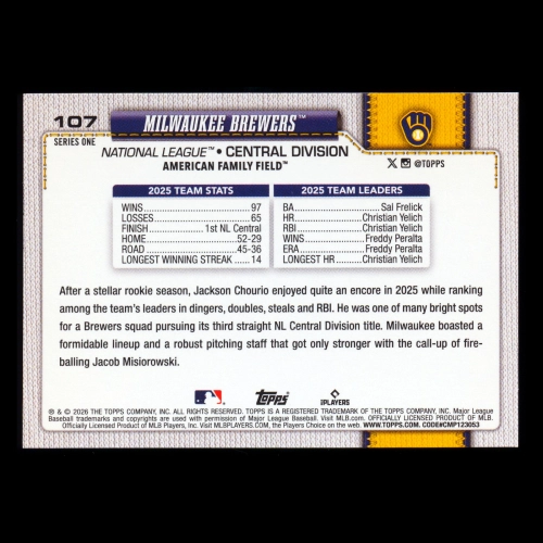 Milwaukee Brewers 2026 Topps Team Card Brewers