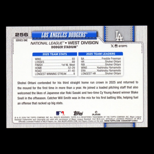 Los Angeles Dodgers 2026 Topps Team Card Dodgers