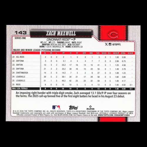 Zach Maxwell RC 2026 Topps Rookie Reds