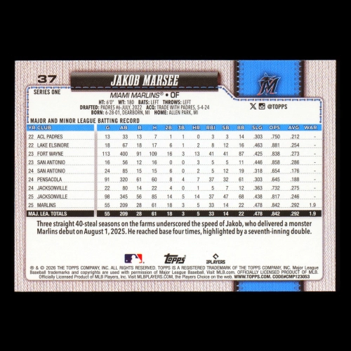 Jakob Marsee RC 2026 Topps All-Star Rookie Marlins