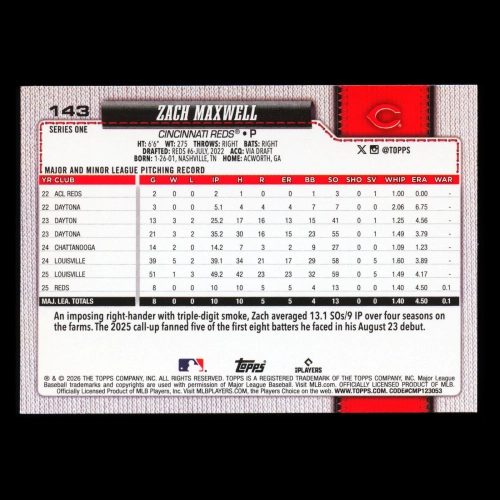 Zach Maxwell RC 2026 Topps Rookie Reds