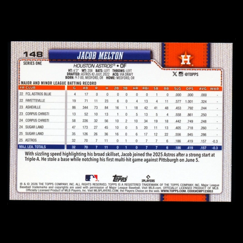 Jacob Melton RC 2026 Topps Rookie Astros