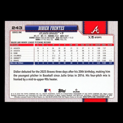 Didier Fuentes RC 2026 Topps Rookie Braves