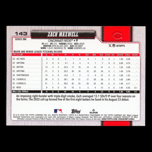 Zach Maxwell RC 2026 Topps Rookie Reds