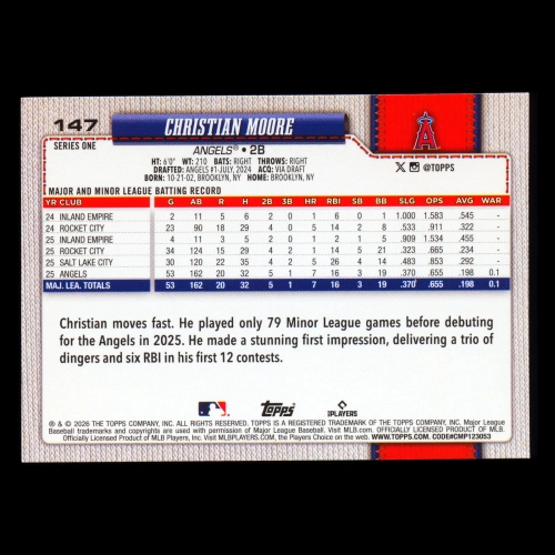 Christian Moore RC 2026 Topps Rookie Angels