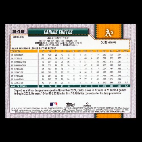 Carlos Cortes RC 2026 Topps Rookie Athletics