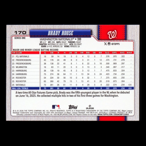 Brady House RC 2026 Topps Rookie Nationals