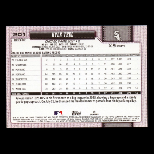 Kyle Teel RC 2026 Topps Rookie White Sox