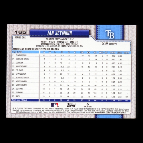 Ian Seymour RC 2026 Topps Rookie Rays