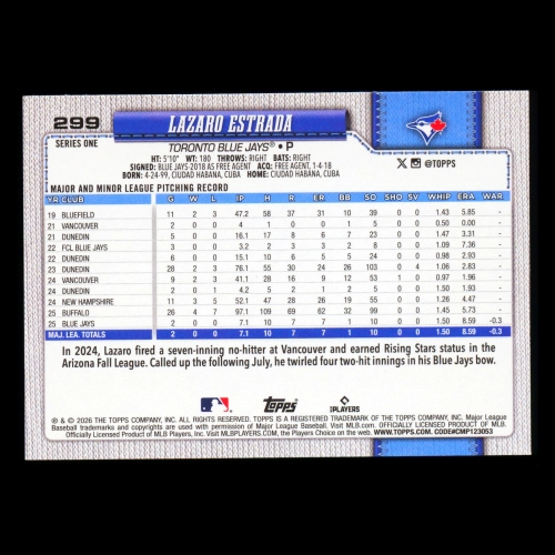 Lazaro Estrada RC 2026 Topps Rookie Blue Jays