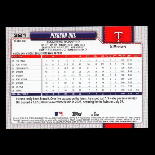 Pierson Ohl RC 2026 Topps Rookie Twins