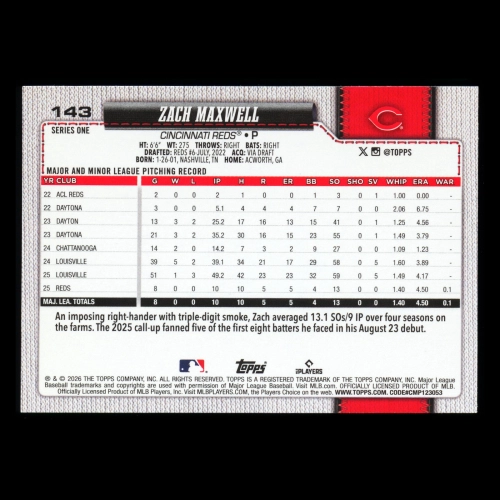 Zach Maxwell RC 2026 Topps Rookie Reds