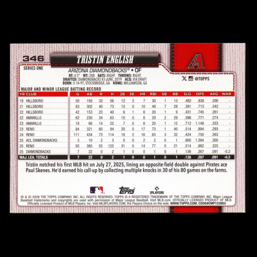 Tristin English RC 2026 Topps Rookie Diamondbacks