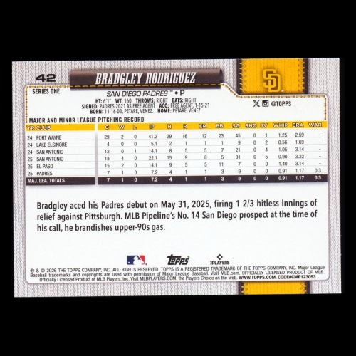 Bradgley Rodriguez RC 2026 Topps Rookie Padres