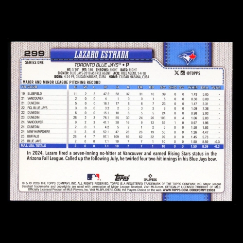 Lazaro Estrada RC 2026 Topps Rookie Blue Jays