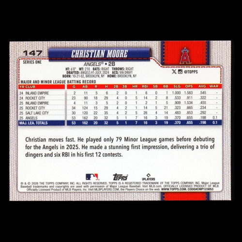 Christian Moore RC 2026 Topps Rookie Angels