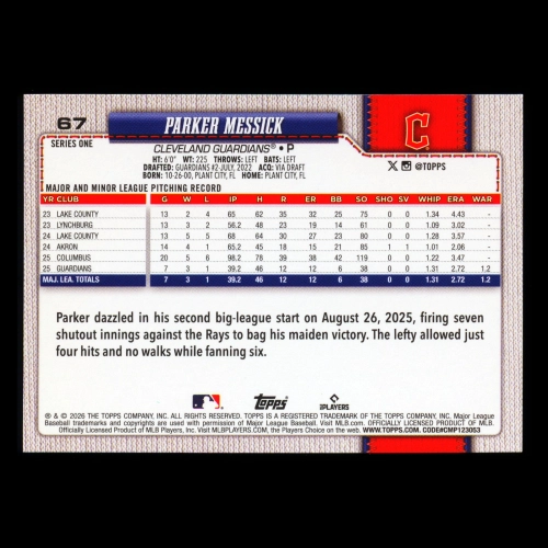 Parker Messick RC 2026 Topps Rookie Guardians